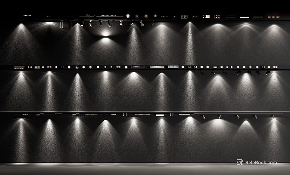 Modern Downlights And Spotlights Arranged In Rows Showing Bright Lighting Effect 3d model 