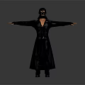 3D Rendered Character In Black Long Coat With Mask And Outstretched Arms Standing Pose