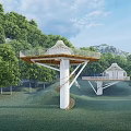 Boutique Hotel Architecture With Dome Structure Spiral Staircase And Elevated Platform In Green Hills