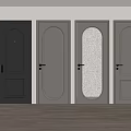 Modern Hinged Doors in Dark and Light Gray with Arched Panels and Ribbed Glass