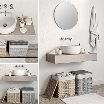 Bathroom Basin Wash Basin Bathroom Mirror Towel Storage Basket 3d model