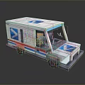 Pixel Art Bus With White Body Blue Red Stripes And Transparent Windows
