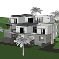 Modern Duplex Villa Exterior Design With Balcony Glass Windows And Palm Trees