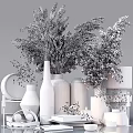 Modern Decorative Ornament Set With Dried Pampas Grass Ceramic Vases Round Clock And Golden Accents