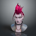 Child 3D Head Model With Red Flame Shaped Hair Black Collar And Gold Chain