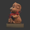 Cute Brown Pig Sculpture Wearing Red Polka Dot Scarf Holding Blue Bowl On Base