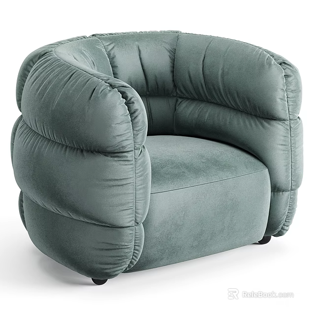 Modern Plush Green Velvet Single Sofa with Comfortable Armrests and Cozy Design 3d model 