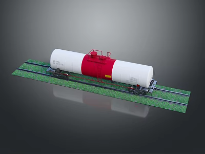 White And Red Rail Tank Car With Cylindrical Body On Green Grass Rail Tracks 3d model