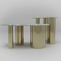 Two Cloud Shaped Coffee Tables With Green Pink Marble Tops And Gold Metal Legs