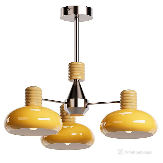 Modern Yellow Ceramic Chandelier with Spiral Design Metal Frame Three Dome Shades 3d model 