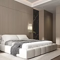 Modern Bedroom Interior Design With Wooden Wall Panel Marble Accent And Pendant Lights