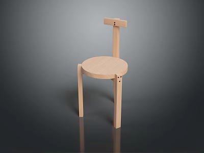 Modern Minimalist Wooden Stool With Round Seat Straight Legs And Backrest 3d model