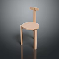 Modern Minimalist Wooden Stool With Round Seat Straight Legs And Backrest
