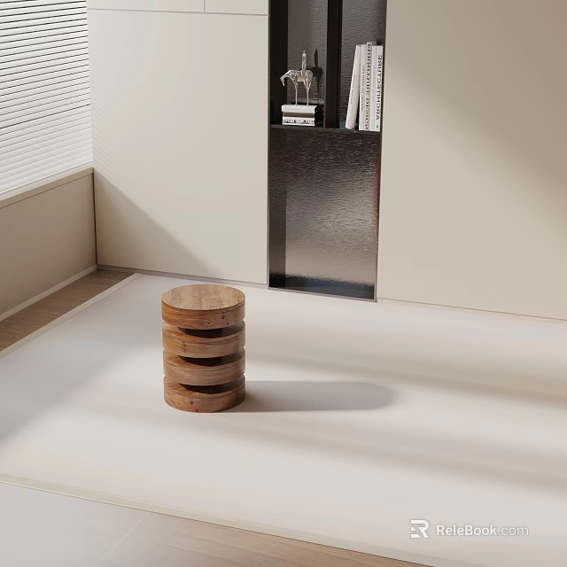 Minimalist Wooden Side Table with Cylindrical Layered Design in Bright Interior 3d model 