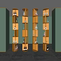 Elegant Modern Illuminated Wine Cabinet With Multi Tiered Shelves And Wine Glasses
