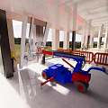 Construction Workers Using Aerial Lift At Construction Site With Columns And Open Structure