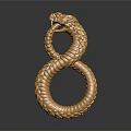 Golden Serpent Dragon Head Sculpture Carving With Scaled Texture And Coiled Design