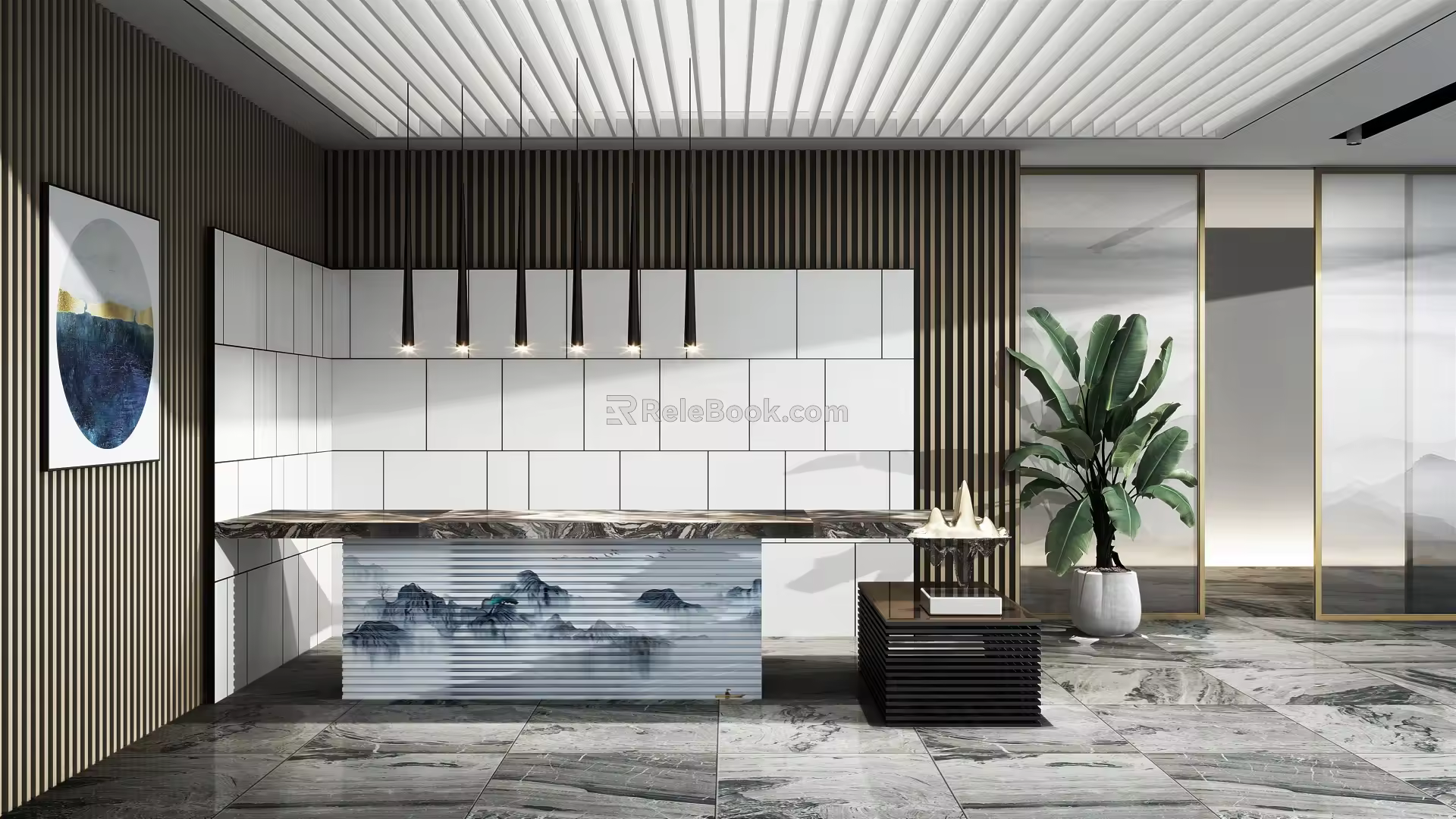 New Chinese Front Desk Front Office Front Desk 3d model