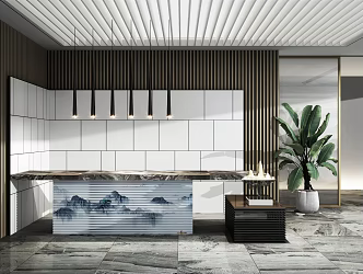 New Chinese Front Desk Front Office Front Desk 3d model