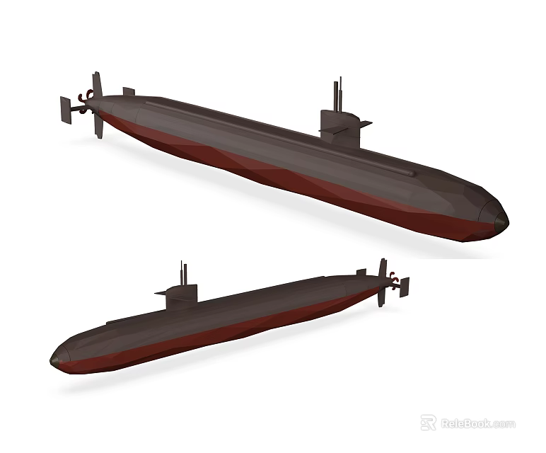 Two Modern Military Submarines As Naval Weapon With Dark Hull Design 3d model 