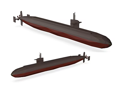 Two Modern Military Submarines As Naval Weapon With Dark Hull Design 3d model