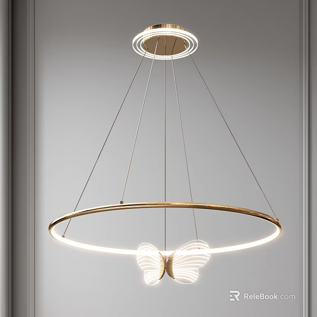 Modern Gold Ring Chandelier With Butterfly Wing Design And Illuminated Structure 3d model 