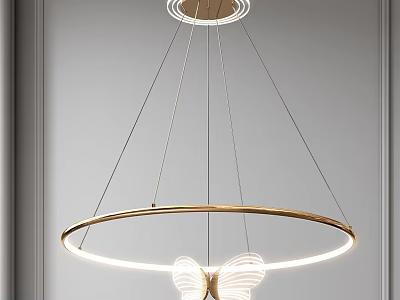 Modern Gold Ring Chandelier With Butterfly Wing Design And Illuminated Structure 3d model