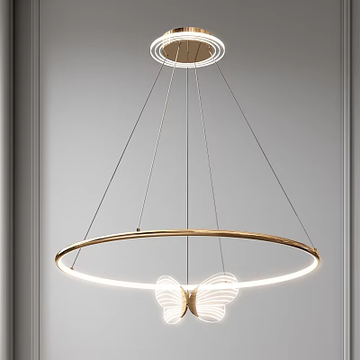 Modern Gold Ring Chandelier With Butterfly Wing Design And Illuminated Structure 3d model