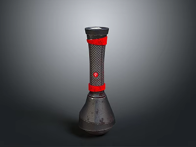 Black Flashlight With Red Straps And Textured Grip Handle Design 3d model