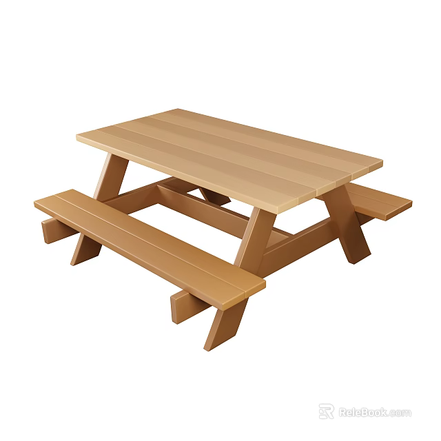 Wooden Picnic Table With Attached Benches For Outdoor Dining Areas 3d model 