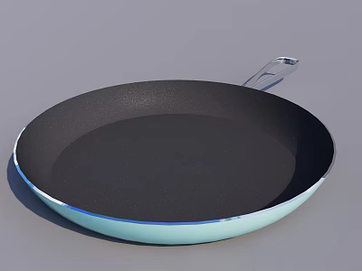 Light Blue Rim Frying Pan With Black Interior And Transparent Handle Kitchen Utensil 3d model