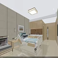 Modern Hospital Room Interior With Adjustable Bed TV And Wooden Cabinets