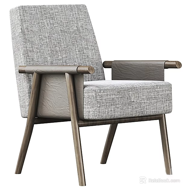 Modern Minimalist Single Sofa With Gray Fabric Upholstery And Wooden Arms Legs 3d model 