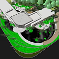 Circular Garden Landscape With Purple Flowering Tree Paved Ground People And Car