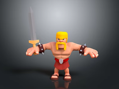 Cartoon Style 3D Game Warrior Character with Blonde Hair Beard Red Skirt Spiked Bracers And Sword 3d model