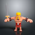 Cartoon Style 3D Game Warrior Character with Blonde Hair Beard Red Skirt Spiked Bracers And Sword