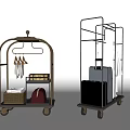 Hotel Service Carts With Gold Metal Frames Hangers Books Suitcase And Bag