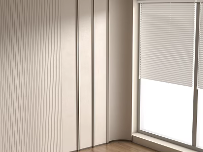 Light Colored Vertical Striped Paneled Interior Wall With Window And Blinds 3d model