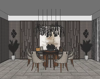 Jane European Dining Table and Chair Combination Dining Table and Chair Decorative Painting Decorative Chandelier 3d model