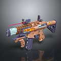 Futuristic Tactical Rifle With Red Laser Scope Brown Orange Color And Detailed Design
