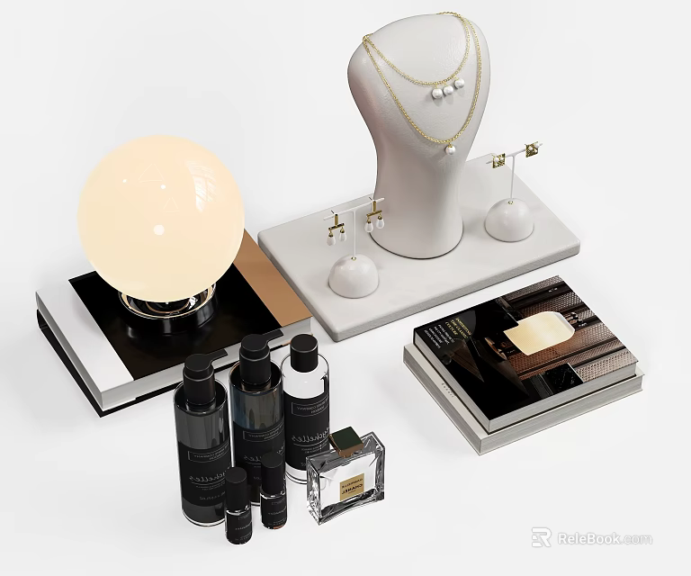 Elegant Jewelry Display With Pearl Necklace On Mannequin And Luxury Accessories 3d model 