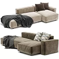 Cozy Plush Brown and Beige Sectional Sofa with Dark Blanket and Brown Cushions