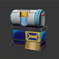 3D Rendered Mechanical Device With Silver Blue Cylindrical Body And Blue Yellow Square Base