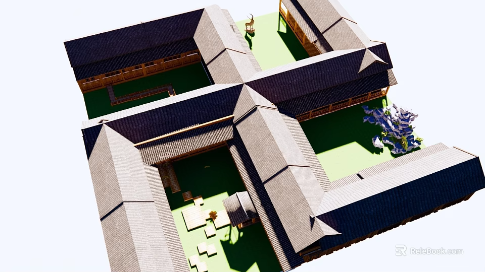 Traditional Ancient Chinese Architecture Courtyard Design With Gray Roofs And Open Spaces 3d model 