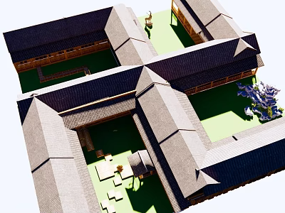 Traditional Ancient Chinese Architecture Courtyard Design With Gray Roofs And Open Spaces 3d model