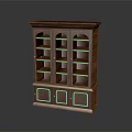 Dark Brown Wooden Bookcase With Glass Doors Gold Accents And Multiple Shelves