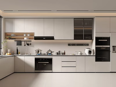 Modern Kitchen Interior With White Cabinets Countertop And Stainless Steel Appliances 3d model