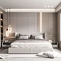 Modern Bedroom Interior With Platform Bed Pendant Lights Accent Lighting And Neutral Tones