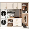 Modern Balcony Interior With Washing Machine Dryer Countertop And Cabinets