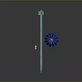 Blue Parachute Attached To Long Rocket With Small Cylindrical Object On Dark Surface